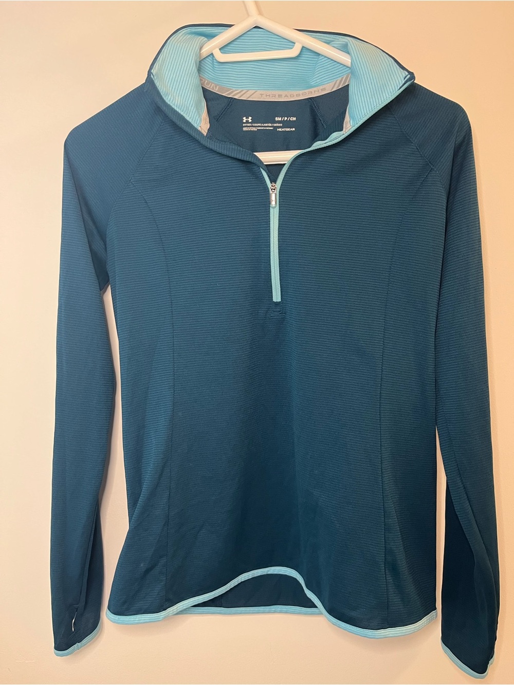 Under Armour Threadborne Run 1/4 Zip Pullover Teal Blue Sz SM